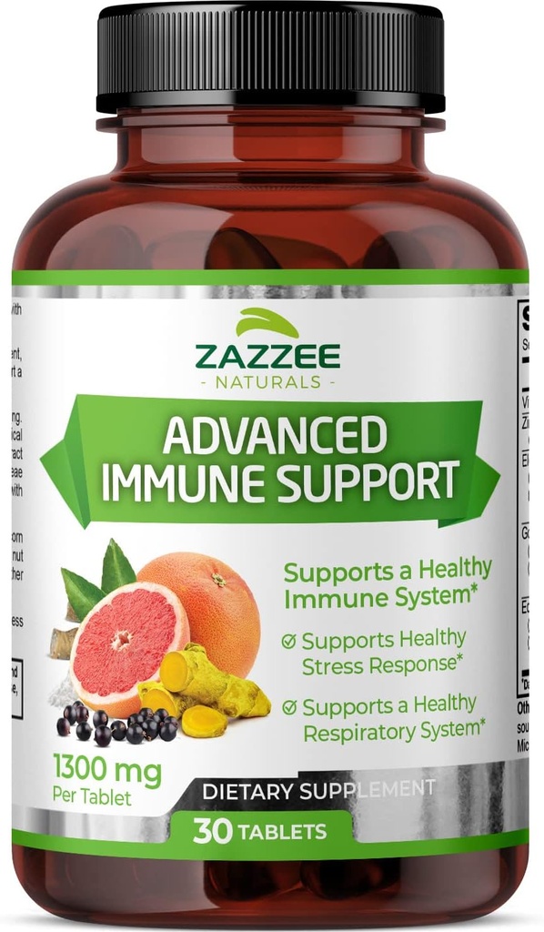 Zazzee Advanced Immune Support, 1300 mg ανά Tablet, 30 Vegan Tablets, 30 Day Supply, 1000 mg Vitamin C, 1000 mg Echinacea, 1000 mg Elderberry, 200 mg Goldenseal, Zinc, All- Φυσικό και Μη- ΓΤΟ