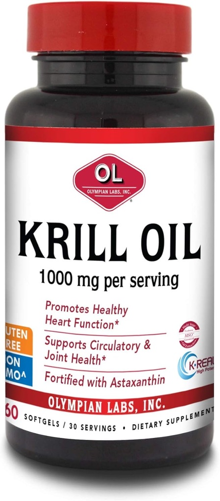 Olympian Labs Antarktika Krill Oil, 1000 mg Astaxanthin, Omega-3, EPA, DHA, Immune, Ortak ve Beyin Desteği, 60 Softgels