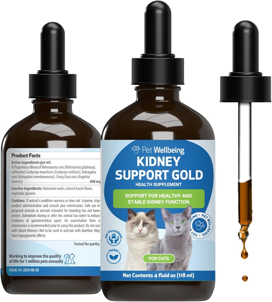 Pet Wellness Kidney Cats için Altını Destekliyor - Sağlıklı Çocuk Fonksiyonlar, Akışkanlar Denge, Enerji Seviyeleri, Rehmannia, Dong Quai - Veterinarian-Formated Herbal Supplement 4 oz (118 ml)