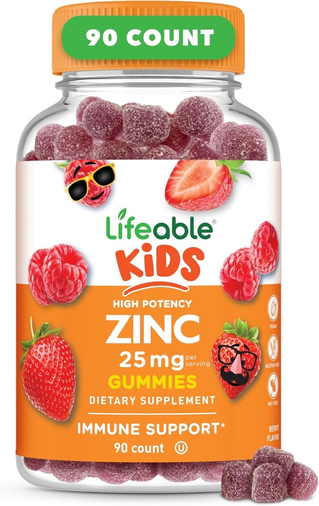 Çocuklar için Yaşama Uygun Çelik | 25mg | Doğal Lezzetli Çinko Gummies | Gluten Free Vegetarian Non GMO çinko Supplements | Kids çinko for Immune Support | 90 Gummies