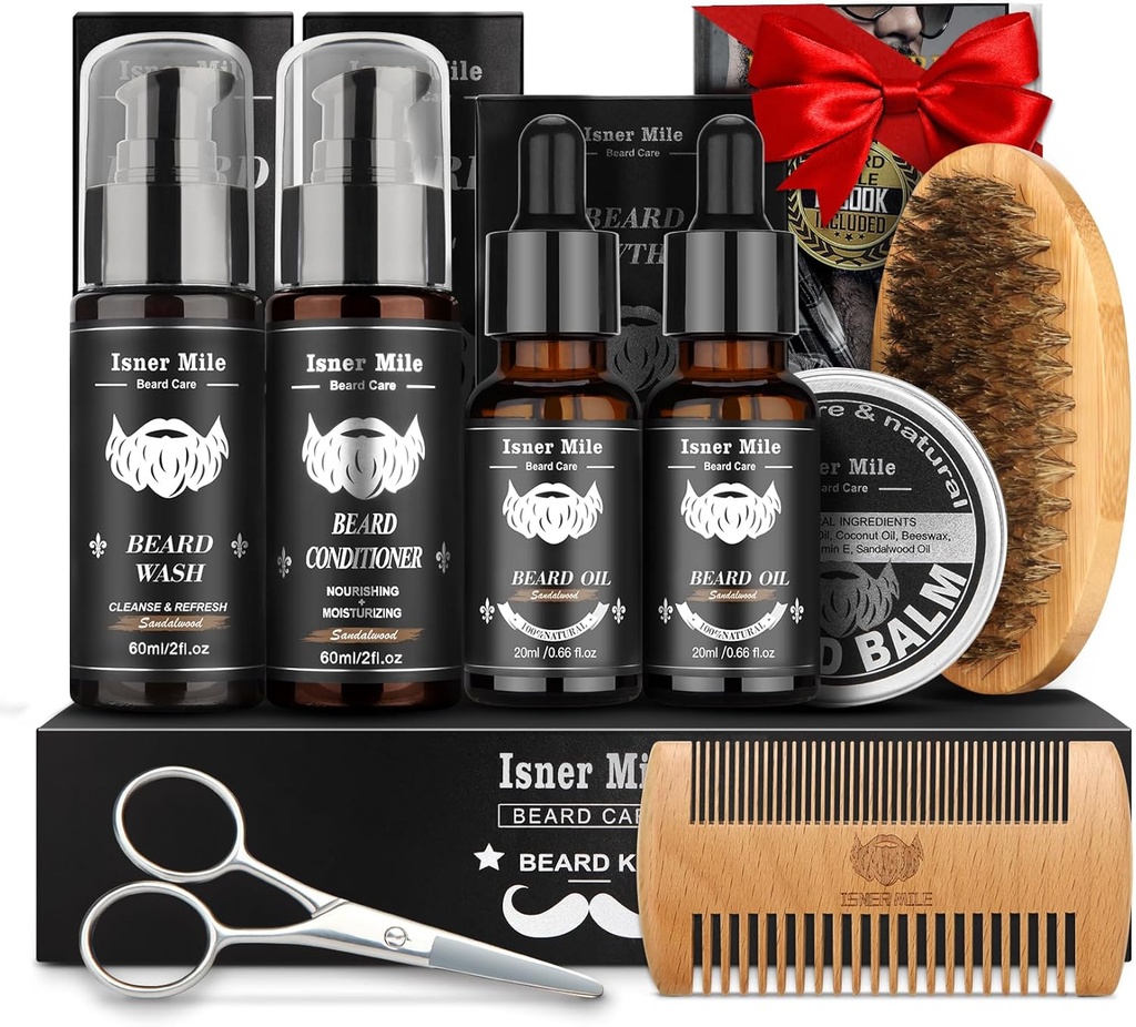 Men Grooming & Care için Ayıd Kit: 2 Pack Beard Oils and Balm - After Shave Lotions Sandalwood, Brush and Comb Sets with Scisors, Valentines Fathers
