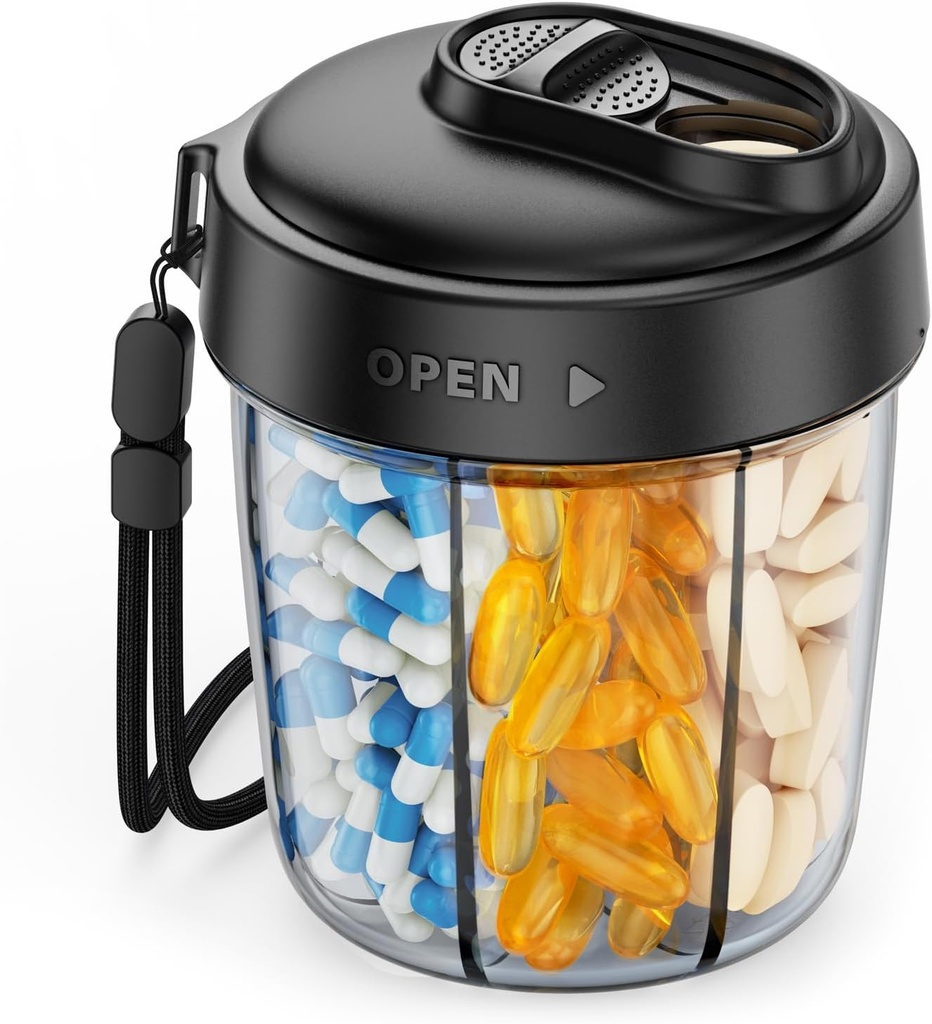 AUVON Büyük Pill Promise to Store 7 Çeşitli Supplements, Travel Pill Organizer with Anti-Mix Design, Pill Şişe with WideOpen & Slider Lid Easy to Use, Adds 20 Blanks, Black Black