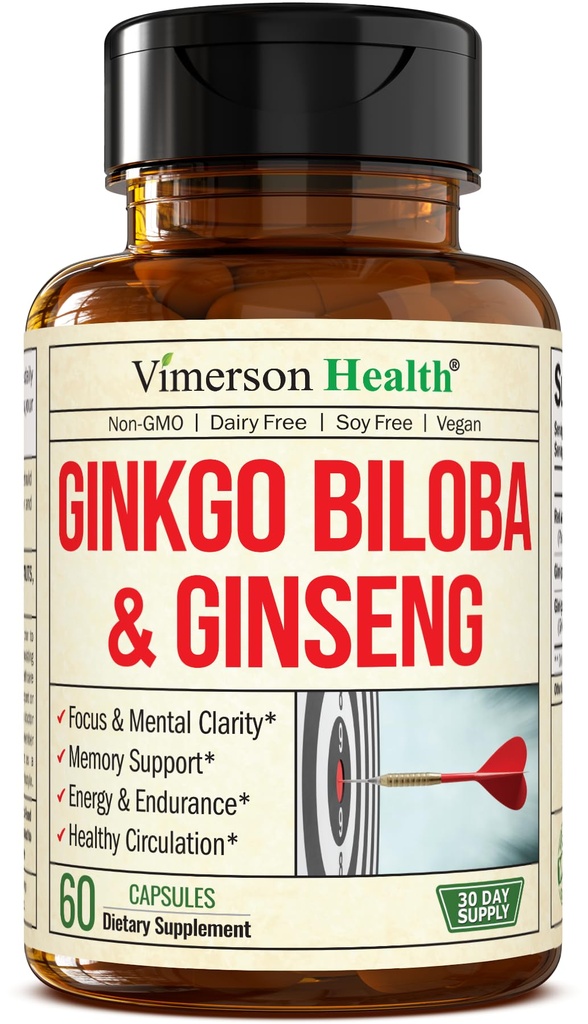 Asya BTC ve Ginkgo Biloba Supplements – Panax Ginsengi 700 mg + Ginko Biloba 720 mg – Nootropic Brain Supplement for Memory, Focus & Sustained Energy – 60 Easy-to-Swallow Capsules