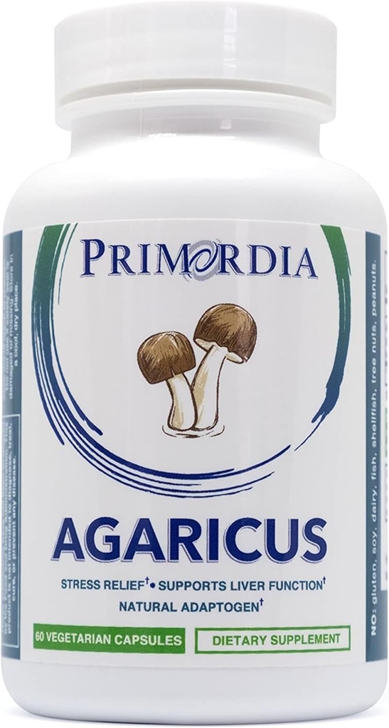 Primordia Pure Agaricus Mushroom Supplement, 60 Capsules, Liquid State Fermentation, Agaricus Blazei Murill Mushrooms, Stres Yardımı, Liver ve Immune Functions