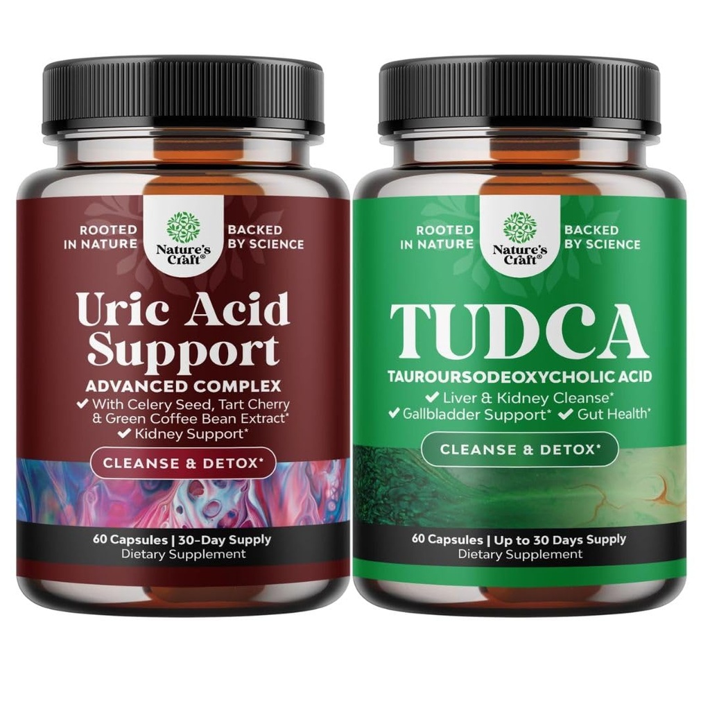 Bundle of Herbal Uric Acid Cleanse and Detox and Advanced TUDCA Liver Support Supplement - Essential Daily Kidney Cleanse and Uric Acid Support - for Gallbladder Liver and Kidney Support