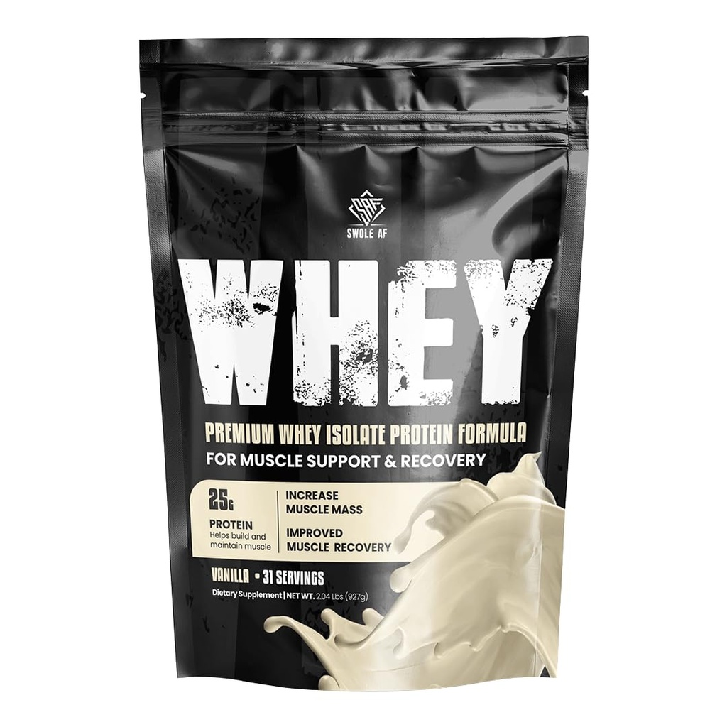 Swole AF Whey Isolate Protein Formül Toz | Kas Destek ve Kurtarma için | Diyet Tamam | 25G Protein 31 Hizmet | Vanilla