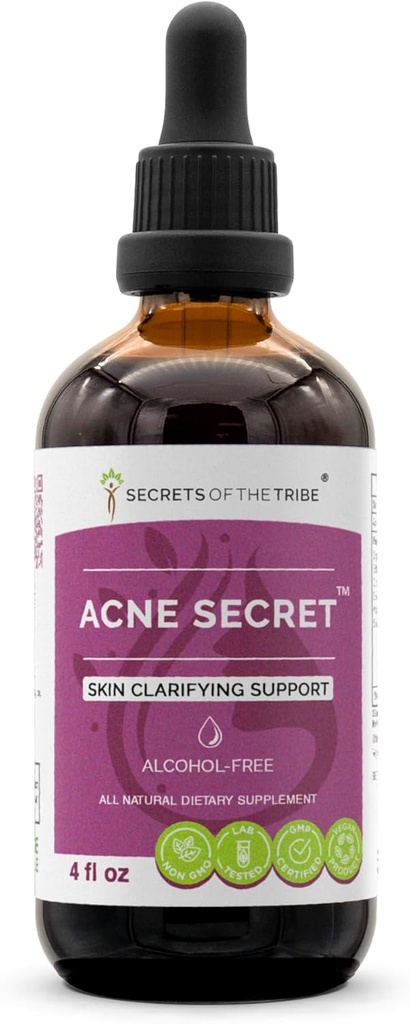 Tribe Acne Secret Alkol Özgür Tür, Tincture, Glycerite Boldo, Corn Silk, Sting Nettle Leaf, Alfalfa, Senna Leaf. Skin Claring Support (4 Fl Oz)