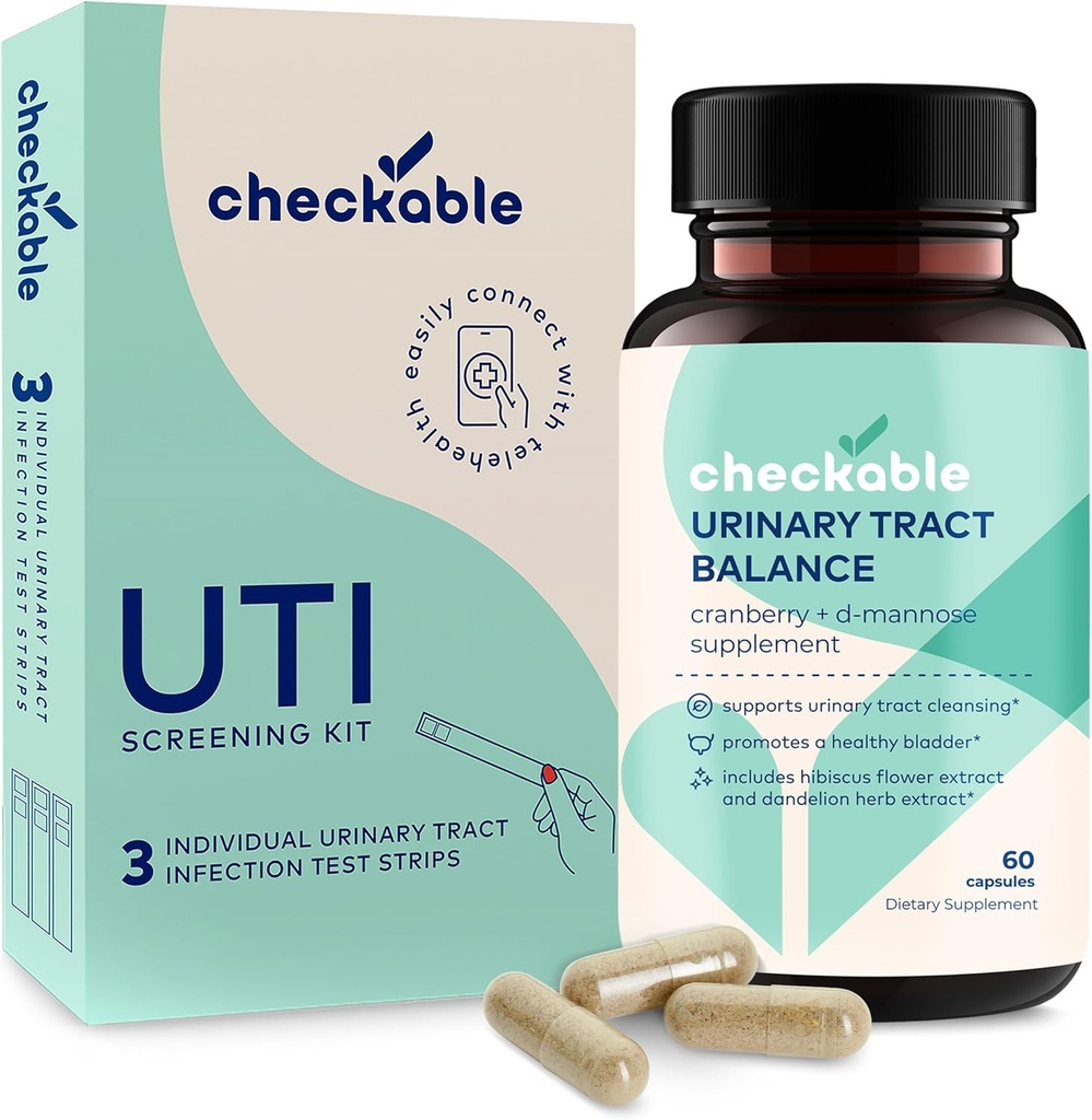 Checkable® Urinary T Enfeksiyon Ekran Kanalları (3ct) ve Checkable D-Mannose UTI Supplements (60ct) Combo Pack