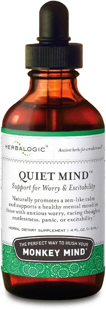 Herbalogic - Quiet Mind Liquid Herb Drops - Non-Sedating, Promotes a Feeling of Zen-like Calm - Eases Anxious Worry and Panicky Mood - Based on the Traditional Chinese Formula Gui Pi Tang - 4 Fl. Oz.