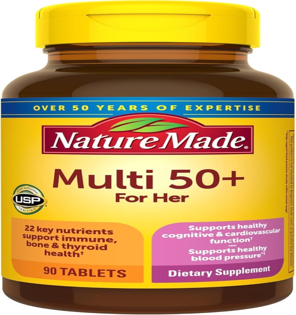 Nature Made Women's Multivitamin 50+ Tabletleri D vitamini, 90 Günlük Beslenme Desteği için Kont