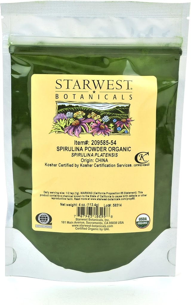 Starwest Botaniks Organik Spirulina Toz, 4 Ounces