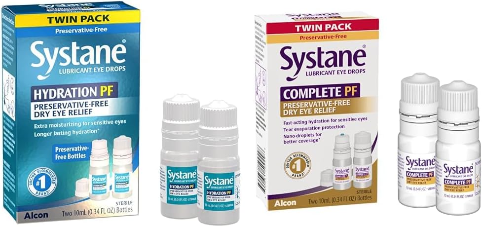 Systane Hydration Multi-Dose Preservative-Free Eye Drops Kuru Eye Relief Twin Pack (2x10 ml) & Tamam PF Multi-Dose Preservative Free Kuru Eye Drops 20 ml(Pack of 2 – 10mL Şişe) (Pazarlama Vary)