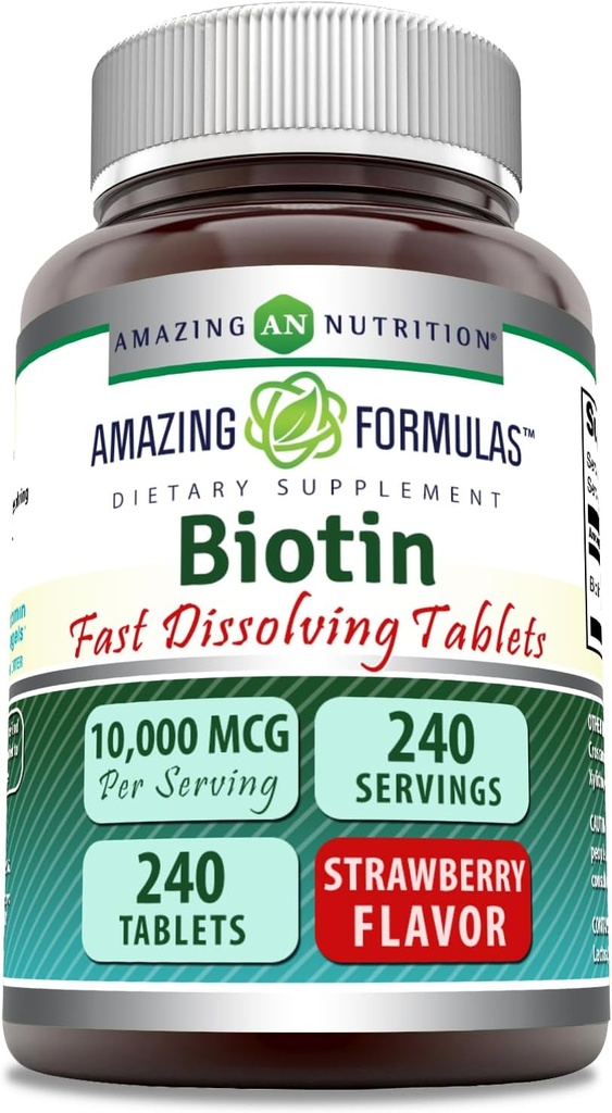 Amazing Formulas Biotin 10.000 Mcg | Hızlı Dissolve Tabletler | No-GMO | Gluten Free Supplement | USA (Strawberry | Count)