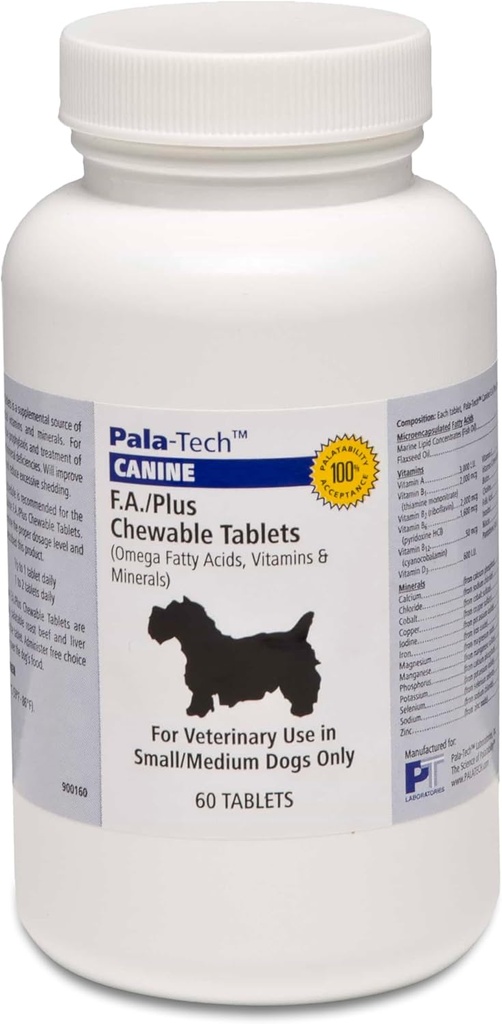 Pala-Tech FA Plus Chew Tabs for Small Dogs - Supports Skin, Coat & Anti Allergy Relief - Dog Vitamins and Supplements with Omega-3 & 6 Fatty Acids - 60 Ct, Roast Beef Flavor