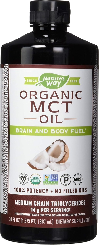 Nature's Way Nature's Way Mct Oil from Coconut Pure Source, No Filler Oils, 14 G of Mcts Per Service, 30 Fl Oz (Pack of 6)