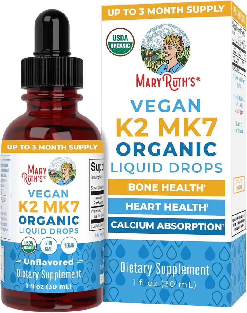 MaryRuth Organics USDA Organik Vitamin K2 MCT Vitaminleri Yetişkinler ve Çocuklar için | 100 mcg K2 MK7 hizmet başına + Organik MCT Oil | Bone Health | Heart Health | Kalsiyum Aborps | 1oz