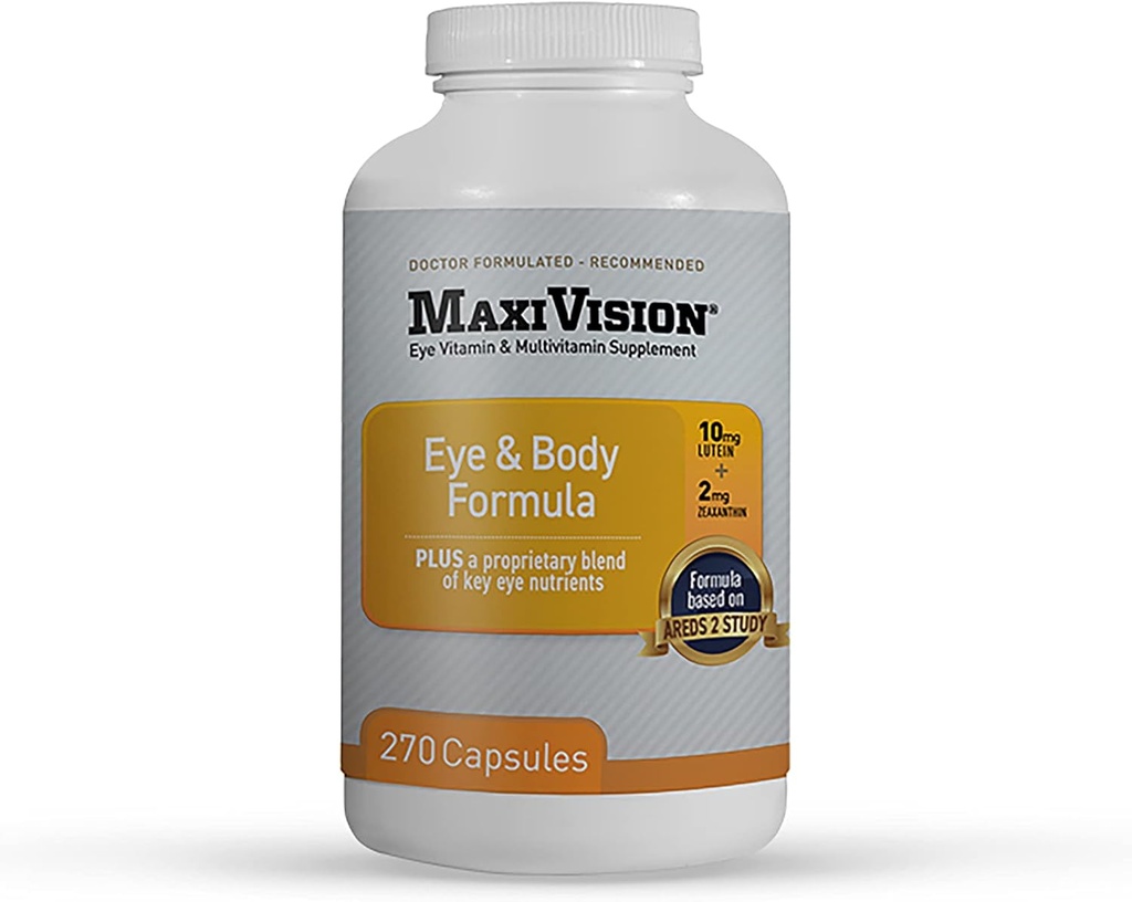 MaxiVision® Eye & Body Formula - Με βάση το AREDS 2 Μελέτη - 270 κάψουλες για βιταμίνες ματιών - 1 φιάλη