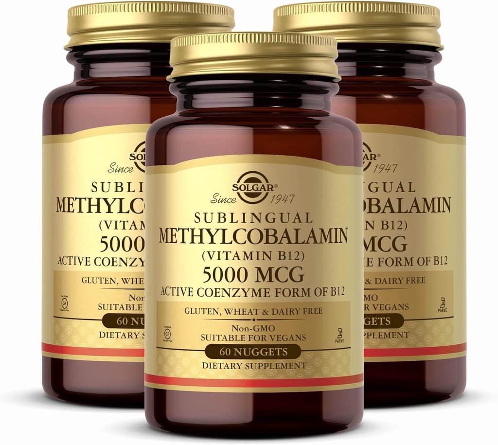 Solgar Methylcobalamin (Vitamin B12) 5000 mcg, 60 ψήγματα (Pack of 3) - Cherry Flavor - Υποστηρίζει την ενέργεια Μεταβολισμός - σώμα έτοιμο, ενεργό μορφή - μη-GMO, Vegan, χωρίς γλουτένη - 180 Σύνολο εξυπηρετήσεις