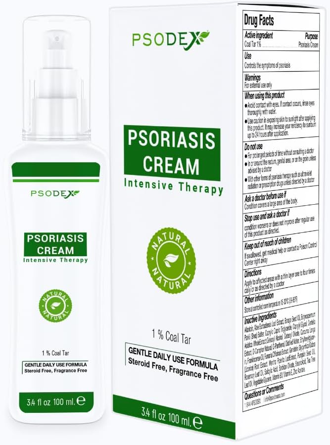PSODEX Psoriasis Cream – 3.4fl oz Topical Psoriasis Tedavisi Coal Tar, Salicylic Asit, Çay Ağacı Petrol, Aloe Vera – Tüm Doğal Malzemeler – Soothing ve Moisturing Coal Tar Psoriasis