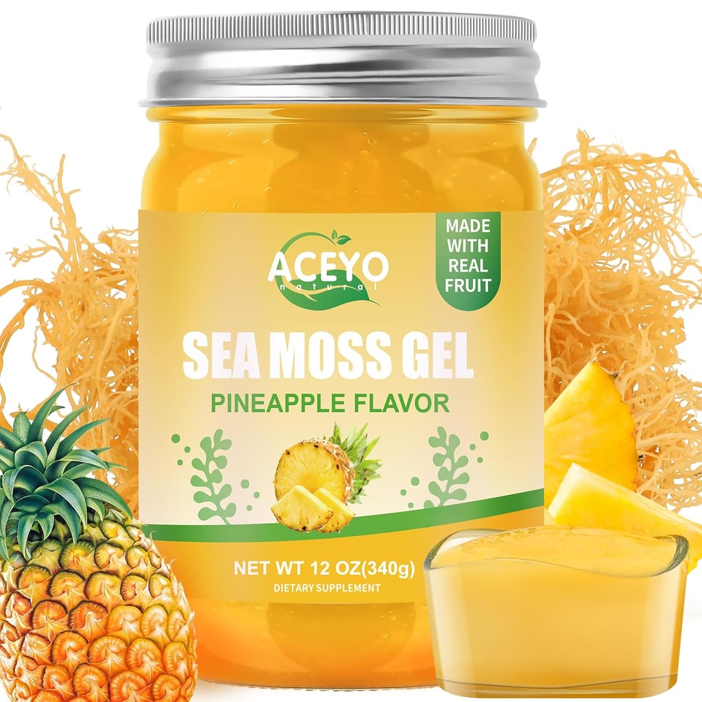 ACEYO (12 OZ Irish Sea Moss Gel Raw Vegan Pineapple Γεύση 102 Βιταμίνες και Ορυκτά Άγρια Συγκομιδή Μη-ΓΤΟ Ανοσοποιητικό αμυντικό ενισχυτή Thyroid Digestive Υποστήριξη