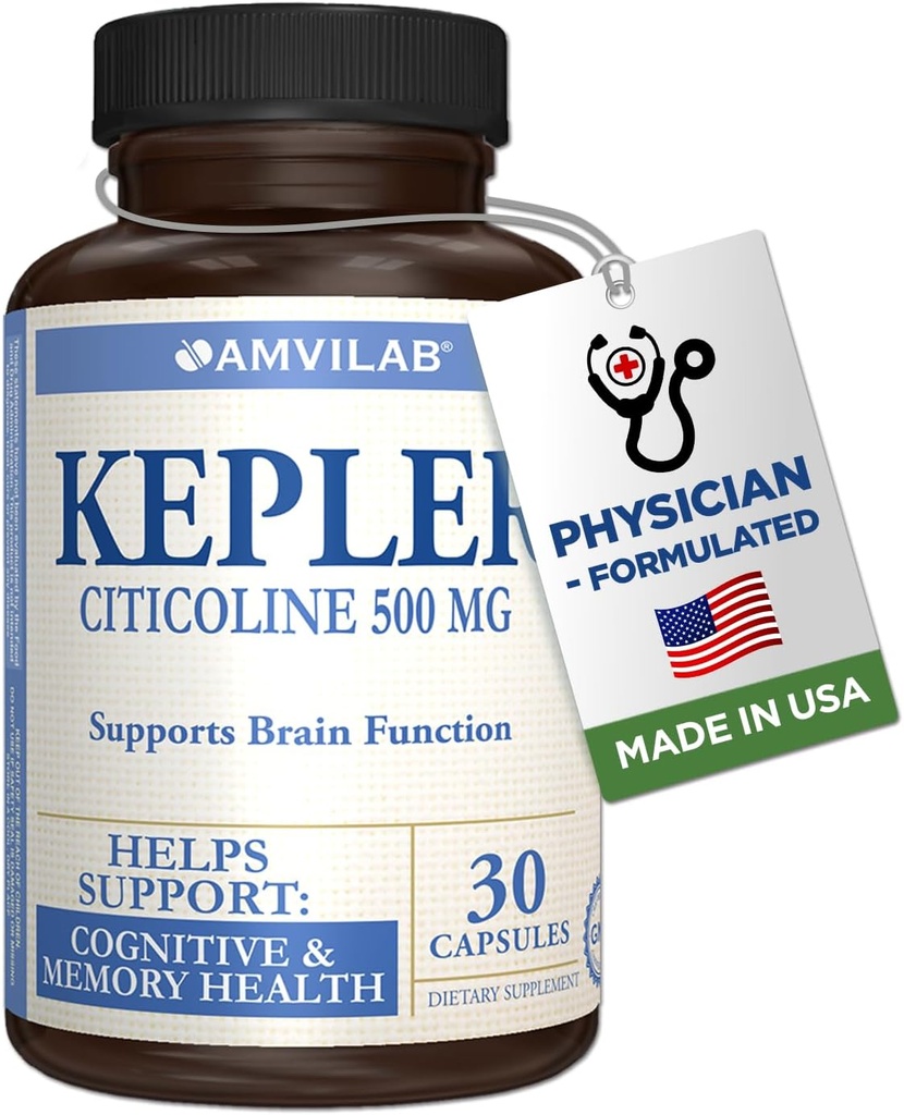 Kepler - Citicoline 500 mg - Beyin Fonksiyonlarını Destek - CDP-Choline - Bilişsel ve Hafıza Sağlığı için - Hatırlama ve Recall - Gluten Free & Non-GMO - Diyet Supplement - 30 Capsules