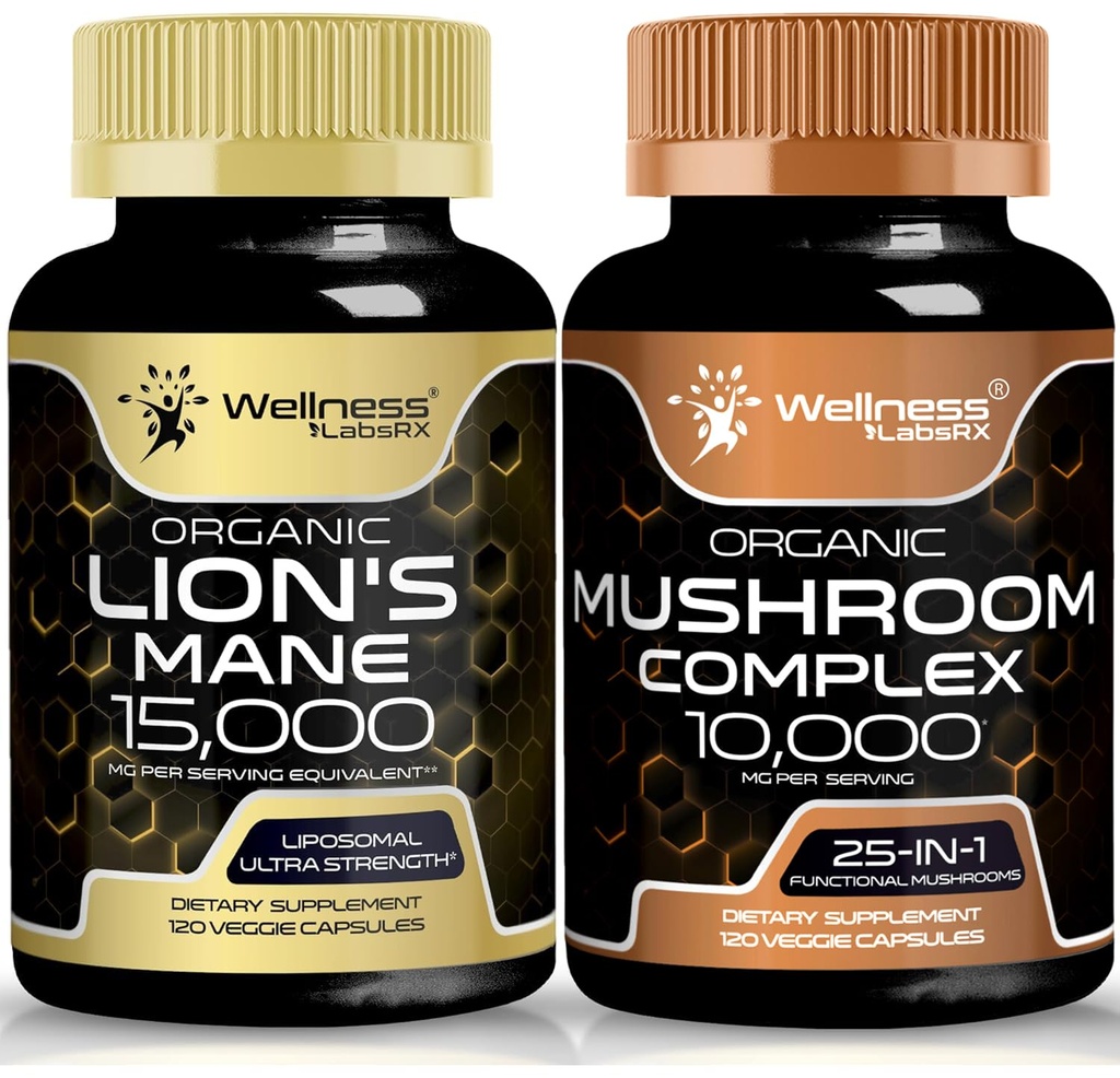 WELLNESS LABSRX Lions Mane Supplement Capsules ve Mushroom Capsules