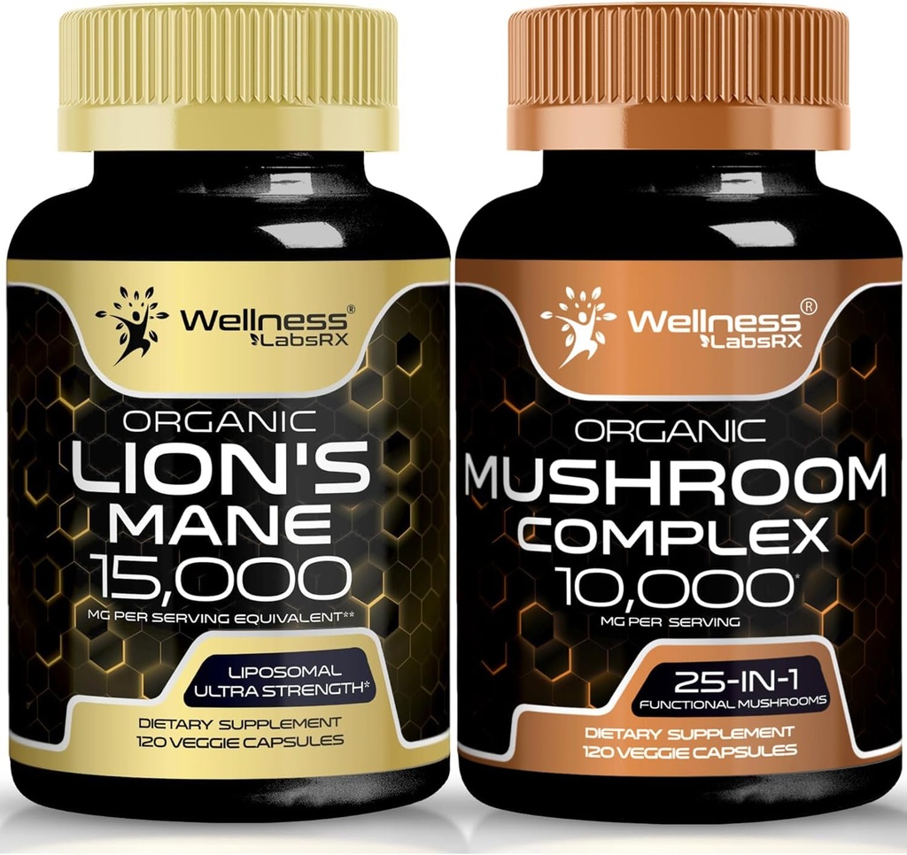 WELLNESS LABSRX Lions Mane Supplement Capsules ve Mushroom Capsules