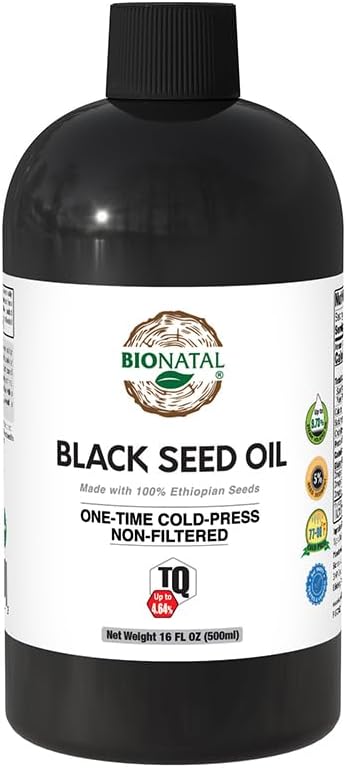 BioNatal Etiyopyalı Siyah Tohum Petrol 16oz PET/Plastik Şişe - Soğuk Basınlı Nigella Sativa, Black Cumin Tohum Petrol, Unrefined & Non-Filtered, High TQ Up to 464% - Supports Immune System, Digestive