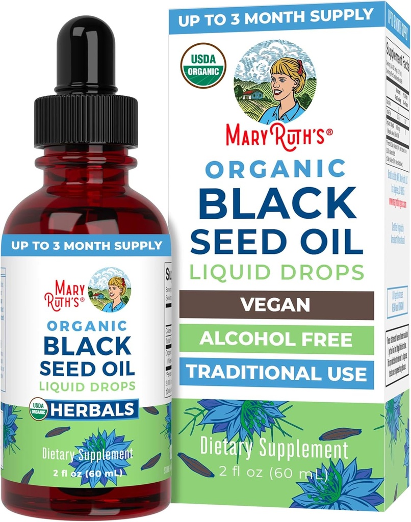 MaryRuth Organics Black Seed Oil Liquid Drops Cold Pressed | 3 Ay Supply | USDA Organic Black Cumin Tohum Petrol | Immune Support | Respiratory Health | Sugar&Gluten Free | Vegan | Non-GMO | 2 Fl Oz