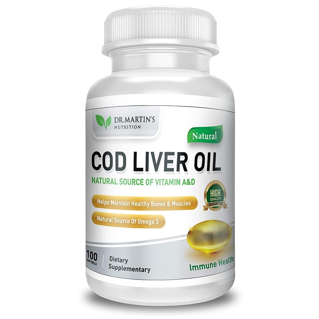 Burpless COD Liver Oil | 100 Softgels | Omega 3 Fatty Acids EPA & DHA | Vitamin A & D | Support Brain, Heart, Eye & Immune Health For Commons, Bones & Muscles Supplement No AfterTaste