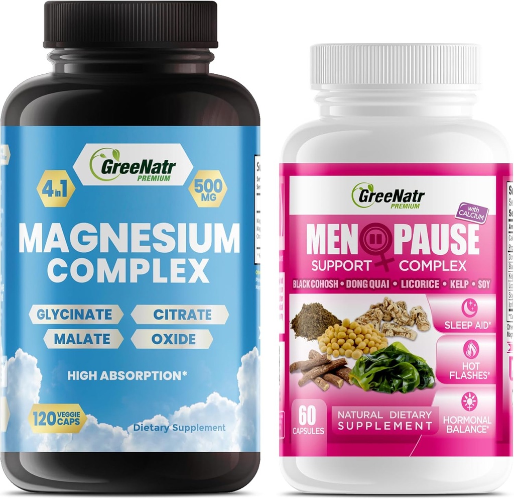Υποστήριξη εμμηνόπαυσης για καυτές αναλαμπές και ισορροπία ορμονών συν μαγνήσιο για καλύτερη λειτουργία ύπνου και μυών