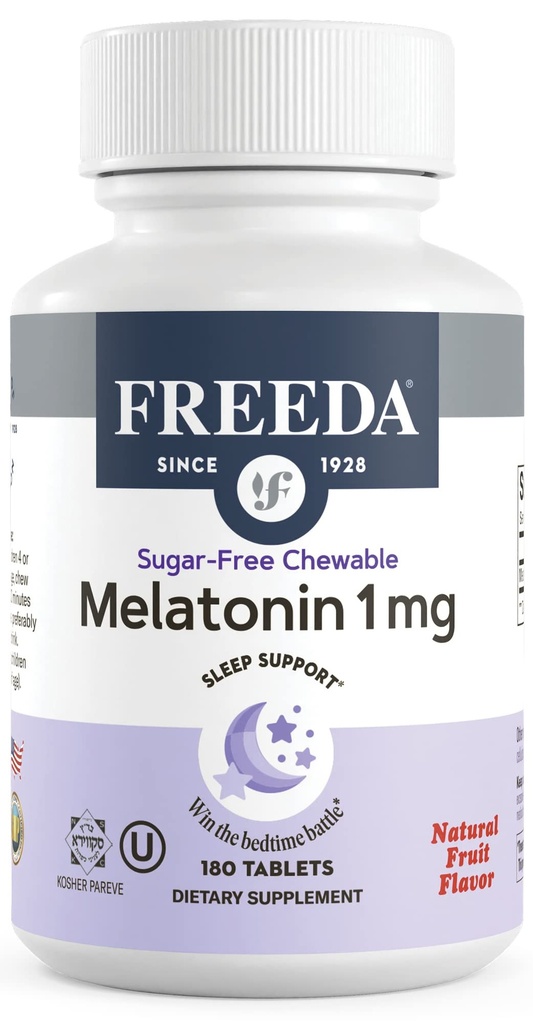FREEDA Melatonin 1 mg Sugar-Free Chewable Tabletler - Doğal Meyve Flavor 3 ve Yukarı Yetişkinler için Uyku Yardımı - Doğrulama, Vegan, Gluten-Free, Kosher - ABD'de (180 Kont)