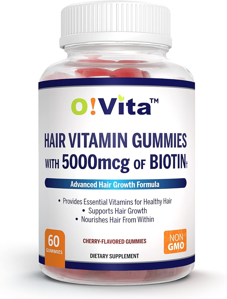Biotin, Güçlü ve Sağlık Saç Supplement 5000 ile Saç Vitaminleri, Kadınlar ve Erkekler için Hızlı Saç Büyümesini (60 A-GMO Gummies)