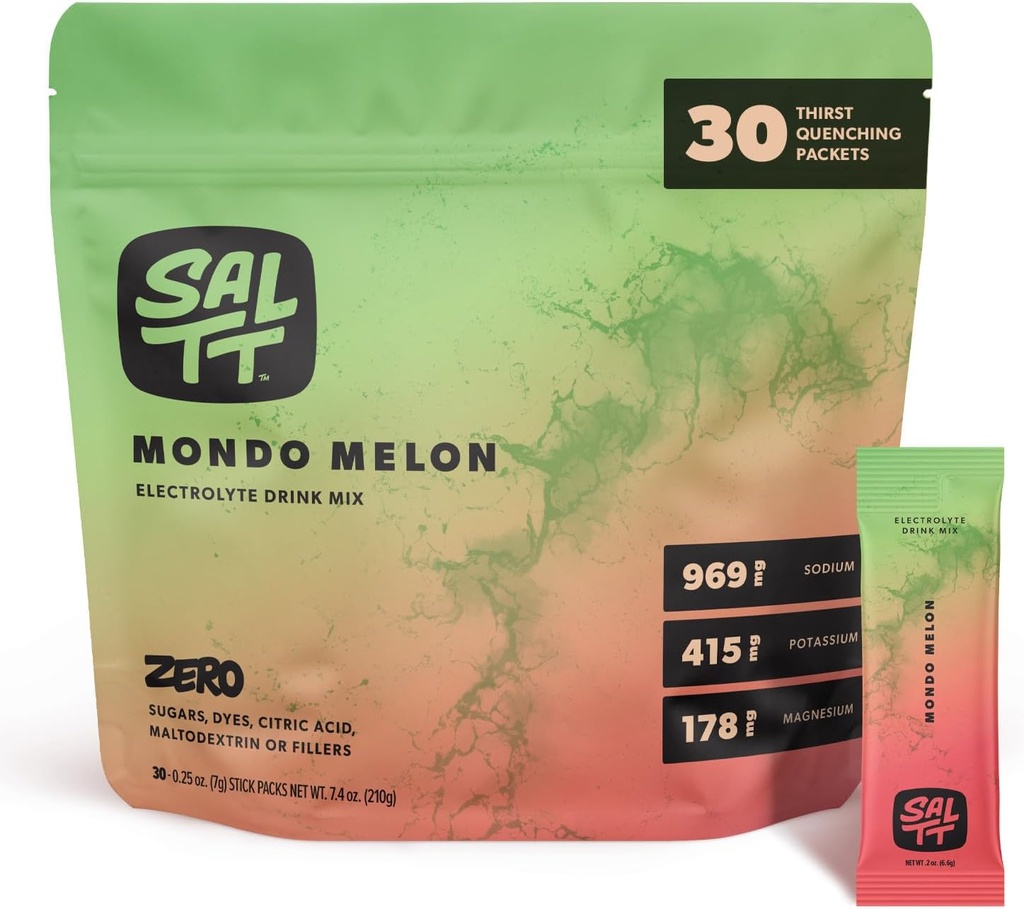 SALTT Electrolytes Dust Flavored Drink Mix - Mondo Melon - 30 Hydration Packets - Magnezyum, Pyum, sodyum, Trace Minerals - Zero Sugar & Gluten Free - Travel Essentials