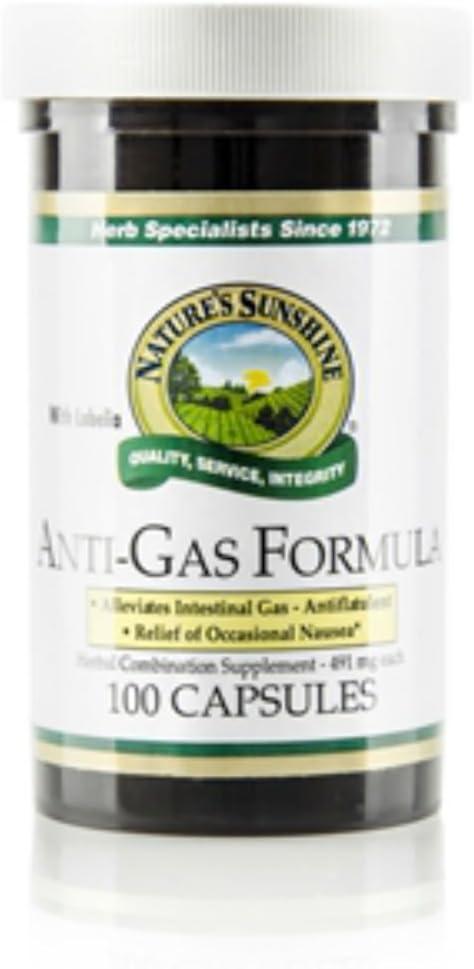 Nature's Sunshine Anti-Gas Formula with Lobelia, 100 Capsules | Supports Digestion, Supports the Body in Expelling Intestinal Gas, and May Help Calm Occasional Nausea