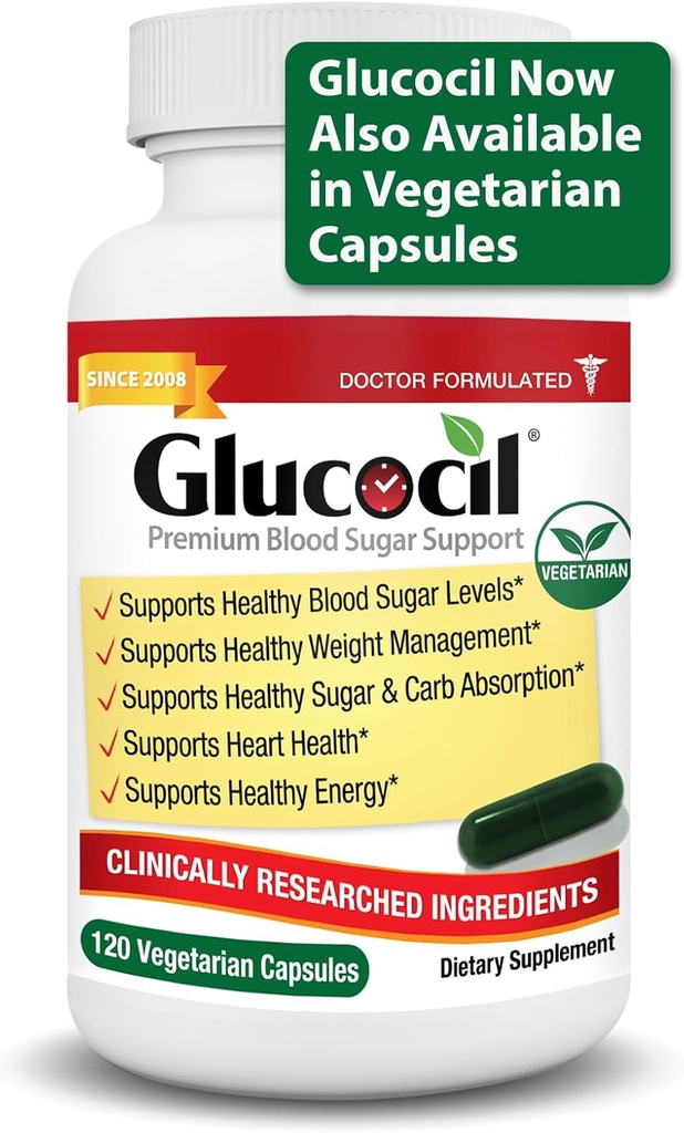 Glucocil – Yeni - Vejetaryen Capsules - Premium Blood Sugar Support - Supports Sağlıklı Kan Şekeri için 3 Temel - Berberine, Perrietary Mulberry Leaf ve More More