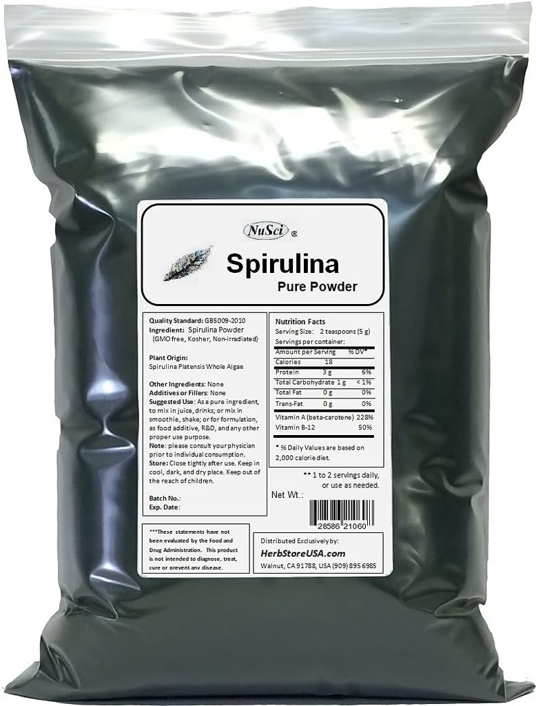 100% Saf Spirulina Toz Taze Enerji - Irradiated (2000 Grams (4.4 lb)