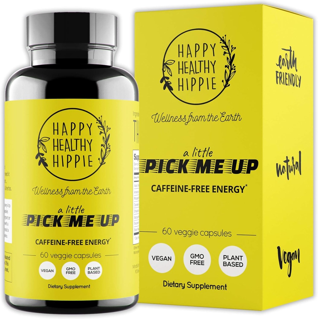 Natural Energy Pills – Caffeine Free – Metabolism, Mental Booster – with Rhodiola Rosea, Dandelion Root, Bacopa, Ginseng Extract – 7 Herbs & Absorption Enhancing Piperine – Vegan, Non-GMO, 60 Ct