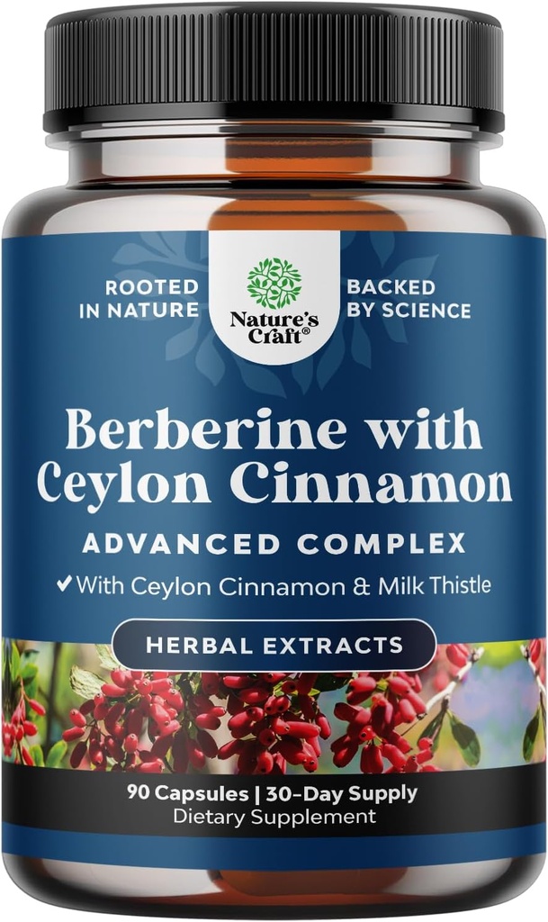 Balancing Berberine Plus 1200 mg Per Kompleksi - Ceylon Cinnamon Capsules Plus Silymarin Süt Butle Ekstraksiyon - Kalp Sağlığı Desteği için Aktif PK 90 Capsules