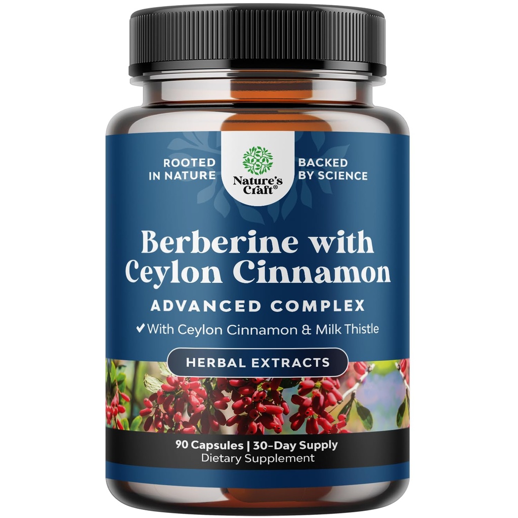 Balancing Berberine Plus 1200 mg Per Kompleksi - Ceylon Cinnamon Capsules Plus Silymarin Süt Butle Ekstraksiyon - Kalp Sağlığı Desteği için Aktif PK 90 Capsules