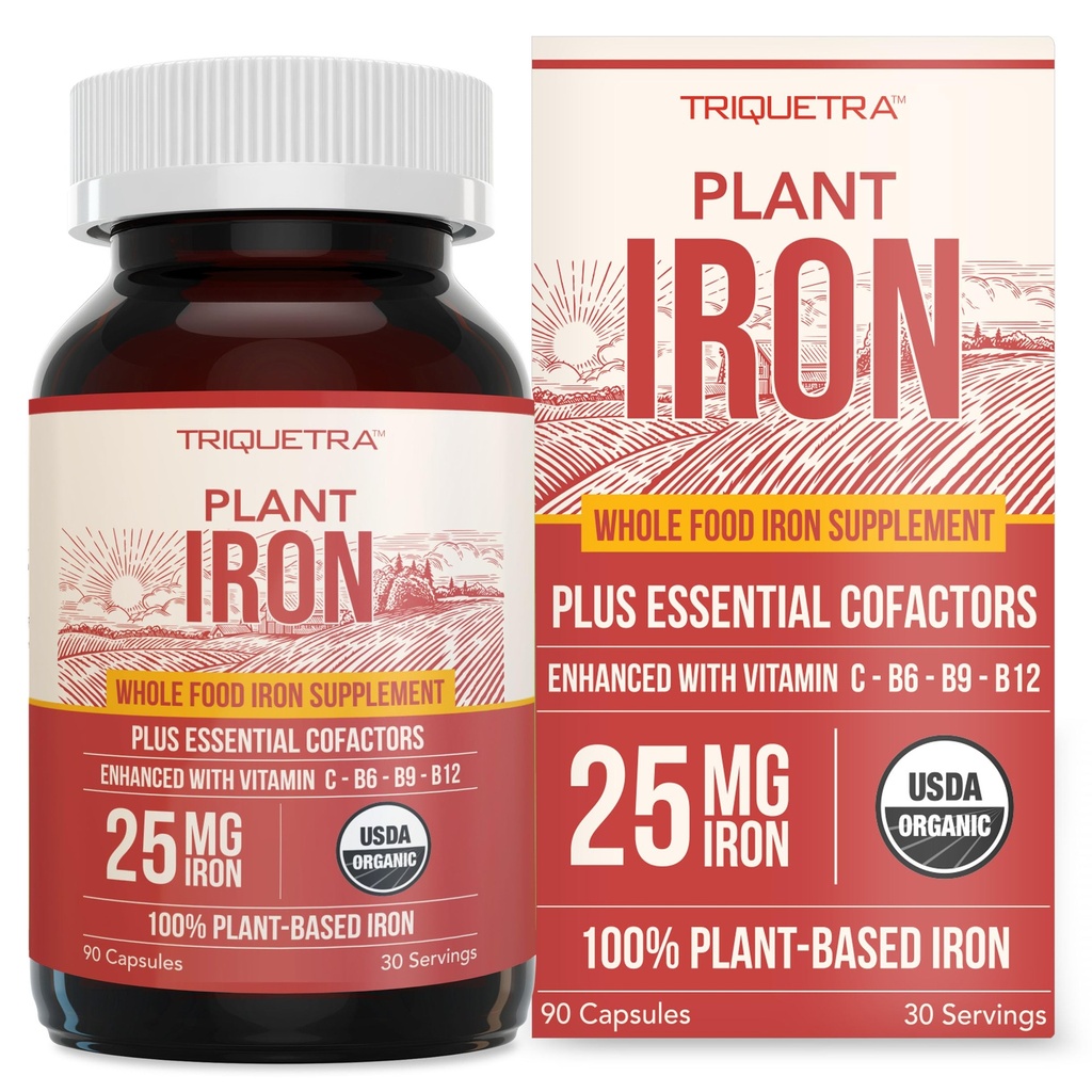 Organik Demir Supplement | Tüm Gıda Mineral & Cofaklar, 25 mg Elemental | Gelişmiş Aborpsiyon Plus Kan Sağlık Vitaminleri - Gerçek Form - Sağlıklı Seviyeler ve Kan Sağlığı - 90 Capsules