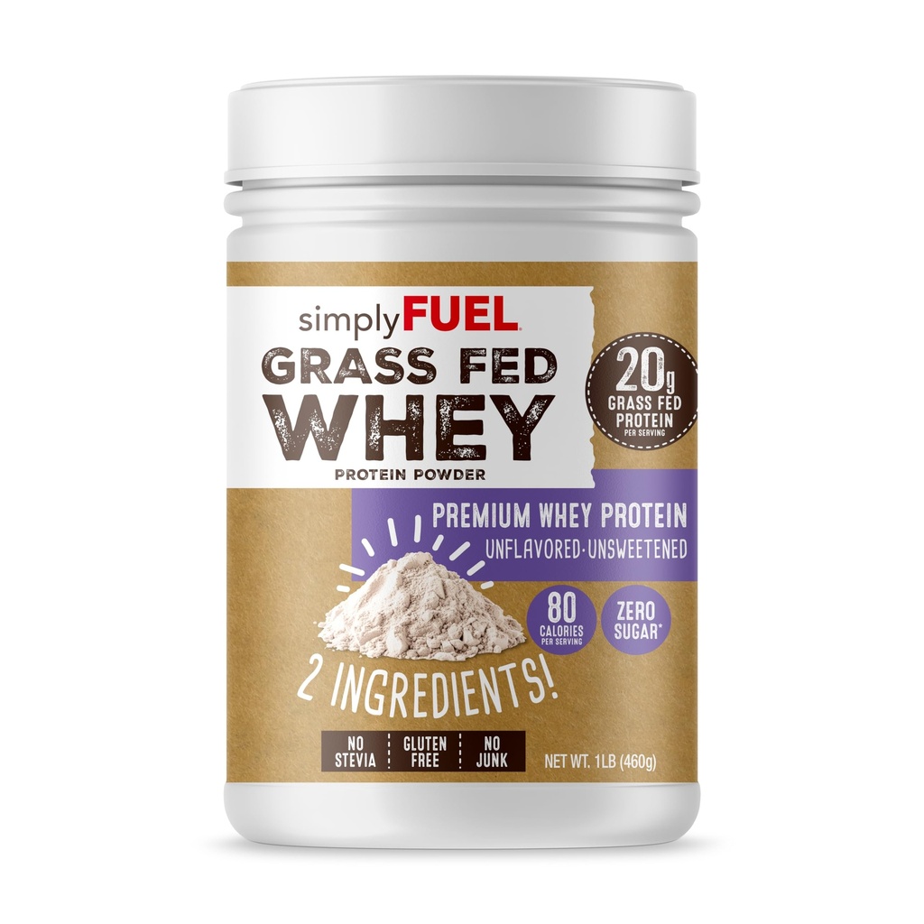 SadeceFUEL 100% Grass Fed Whey Protein Toz - Sadece 2 Malzemeler, Unflavored, Unsweetened, Gluten Free, No Soy, 20g Protein - Zero Sugar, No Carb Clean Protein - Kas Büyüme ve Kurtarma 1LBS