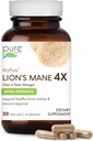 PURE ESSENCE LABS MyPure Lion's Mane 4X - Ultra Strength Brain Support Supplement ile 6:1 Hot Water Extract & 10:1 Cognitive Health, Focus, Memory & Spiritty, 30 Capsules