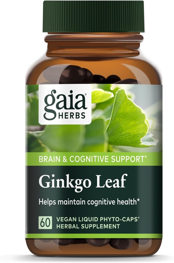 Gaia Herbs Ginkgo Leaf - Geleneksel olarak sağlıklı Circulation & Brain Function* - Herbal Supplement - 60 Vegan Sıvı Phyto-Capsules (20-Day Supply)
