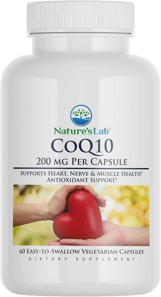 Nature's Lab CoQ10 200 mg Beslenme Supplement - Supports Heart, Nerve & Muscle Health* - 60 Count (2 Ay Supply)