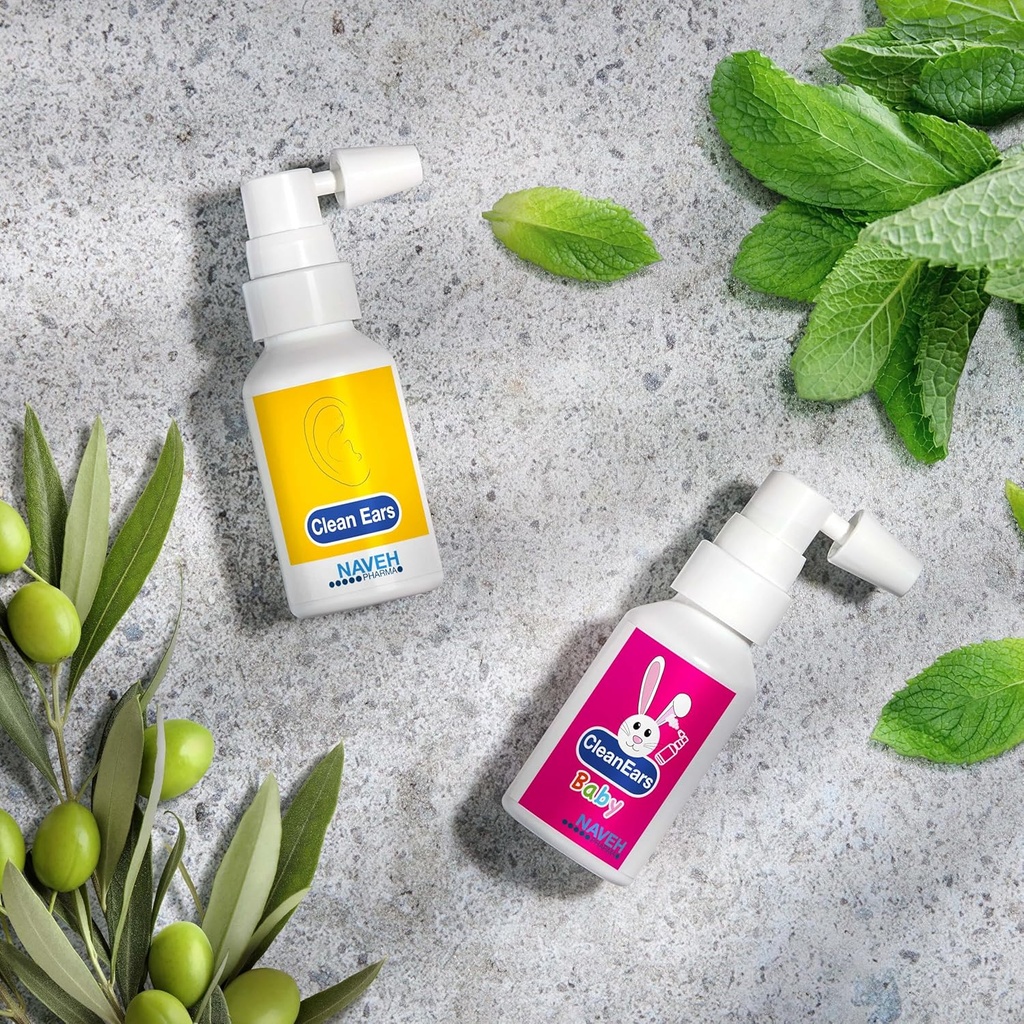 NAVEH PHARMA CleanEars Earwax Removal Spray 1 Fl Oz + 1 Unit NAVEH PHARMA CleanEars Baby Earwax Removal Spray 0.5 Fl Oz