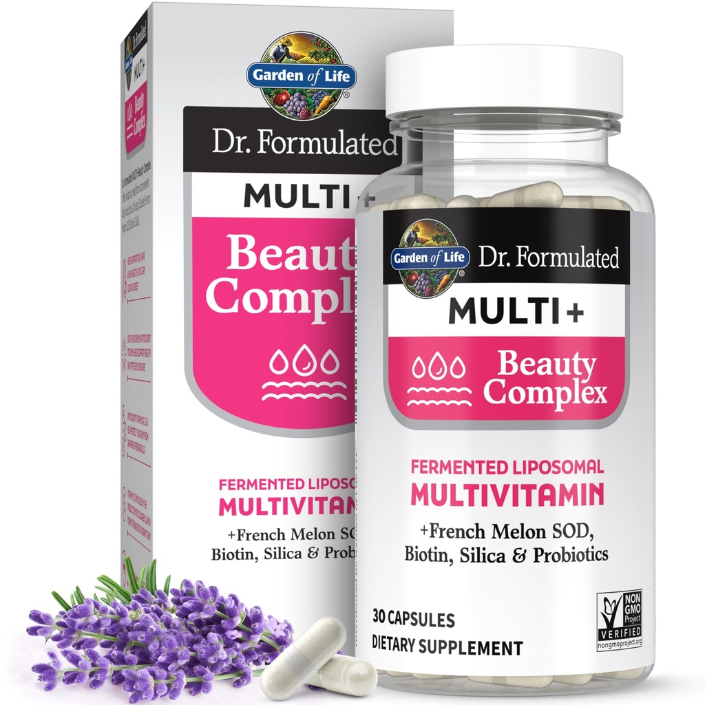 Life Dr Formulated Multi+ Beauty Complex Fermented Liposomal Multivitamin Plus Saç Skin ve Nails Vitaminleri, Fransız Melon SOD, Biotin & Probiyotiks, 30 Capsules, Supplement for Women & Men