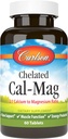 Carlson - Chelated Cal-Mag, 2:1 - Magnezyum Oran, Bone Support, Muscle Function & Energy Production, 60 Tablets