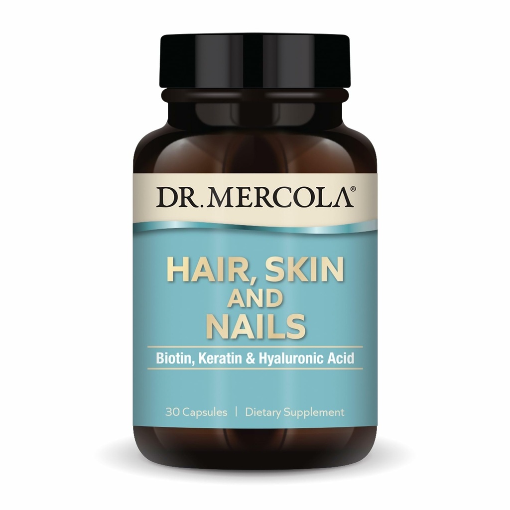 Dr. Mercola Saç, Skin ve Nails - Biotin, Keratin & Hyaluronic Asit - Premium Kalite - Sağlıklı Aging - Non-GMO, Gluten-Free & Soy-Free - 30 Capsules (30 hizmet)