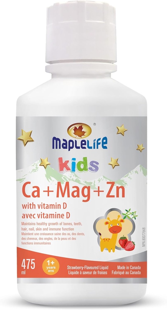 MapleLife Kids Calcium, Magnesium and Zinc + D Strawberry, 475 ml